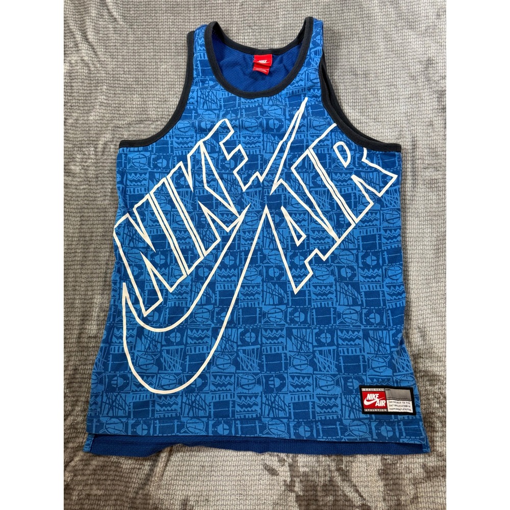Nike Air Boys Large Blue Geometric Print Sleeveless Basketball Tank Top Mesh L